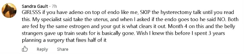 Facebook comment about adenomyosis and endo belly