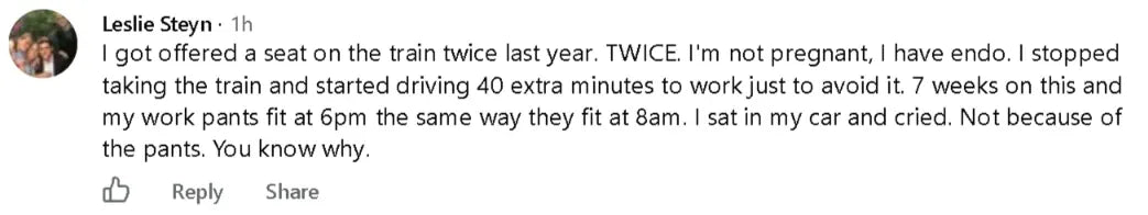 Facebook comment about endo train-seat story