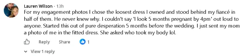 Facebook comment about engagement photos and endo belly