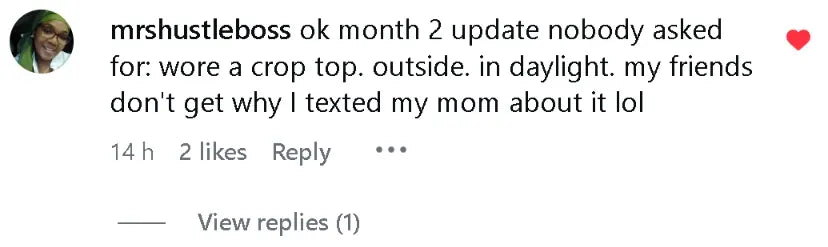 Instagram comment about wearing a crop top outside